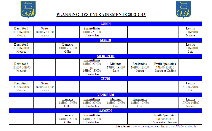 heures d'entrainements